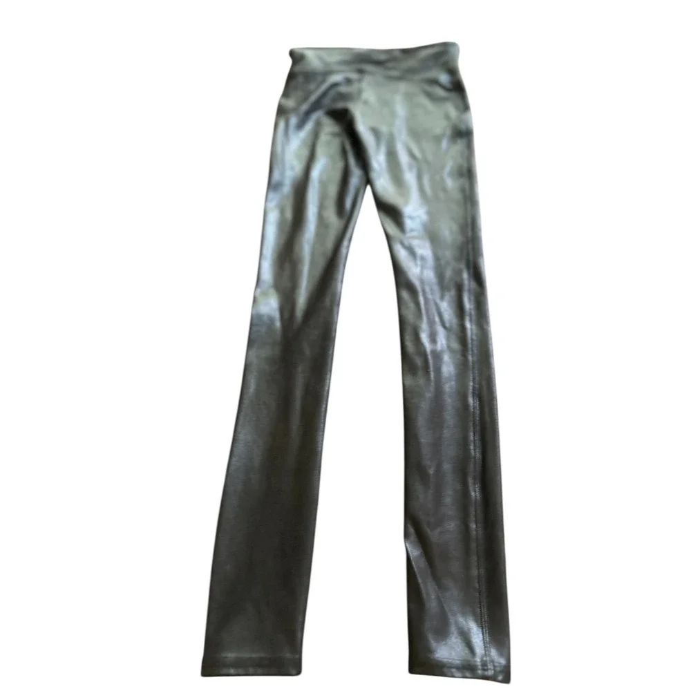 SPANX Faux Leather Leggings High Waist Black Shiny Stretch‎ Womens XS